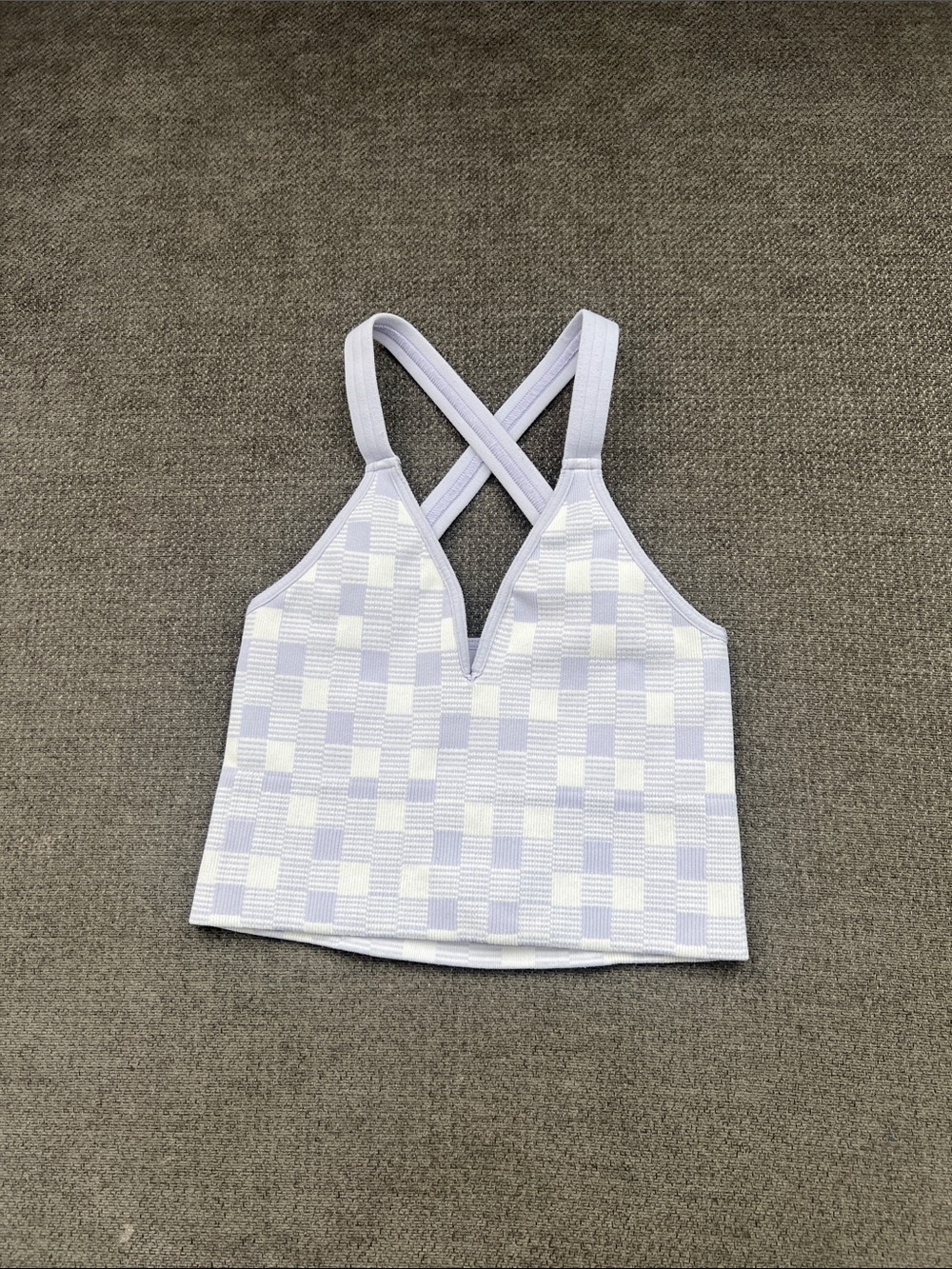 FP Movement by Free People Lavender and White Check Crossback Cropped Tank